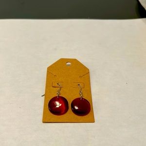 Silver tone dangling cherry red earrings